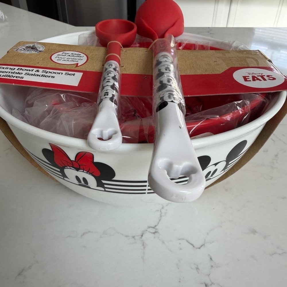 Disney Eats Mickey Minnie Mixing Bowl Spoon Set Disney Store NWT 4 Piece